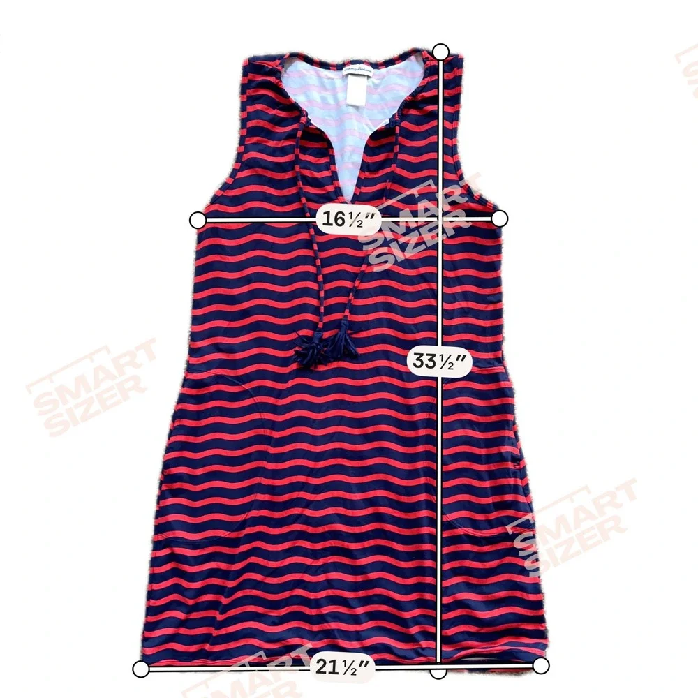 Tommy Bahama Womens Striped Swim Cover Up Dress Tassel V-Neck Blue Red Sz S